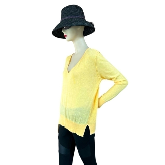 Women’s Sweater ZARA Knit Sweater Yellow V-Neck Long Sleeve Pullover Top - Picture 5 of 9